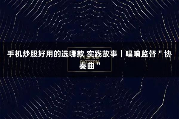 手机炒股好用的选哪款 实践故事丨唱响监督＂协奏曲＂